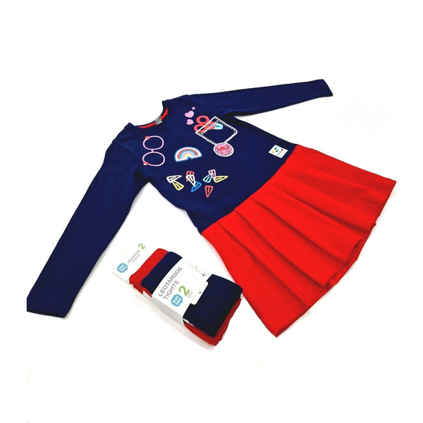 Tuc Tuc Pocket Bits Girls Dress & Tights Navy/Red 11379547