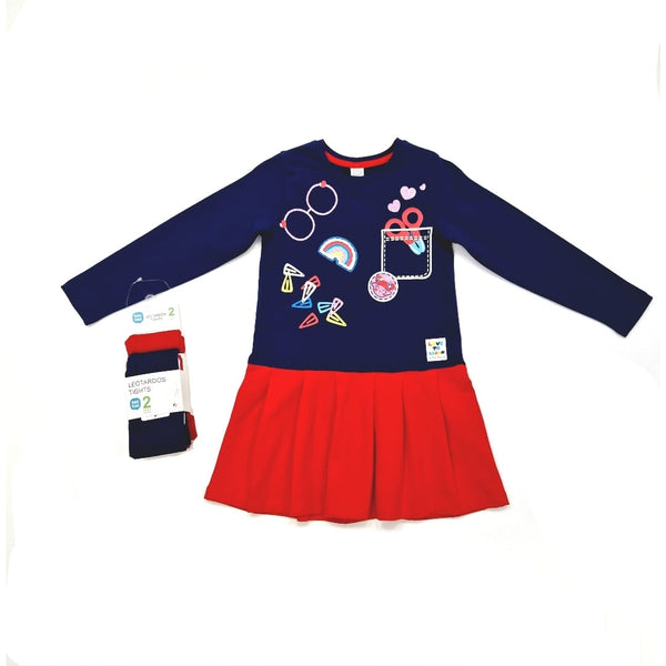 Tuc Tuc Pocket Bits Girls Dress & Tights Navy/Red 11379547